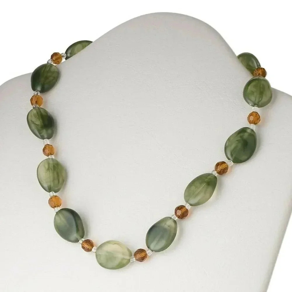 Handcrafted Olive Green Amber Orange Acrylic and G
